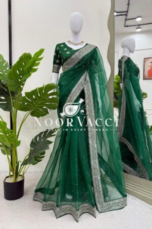 Buy Heavy Organza Silk Saree with Embroidery and Diamond Highlights