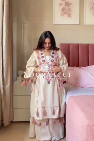 Buy Rayon Peplum and Bell Bottom Set with Real Mirror and Tassel Work