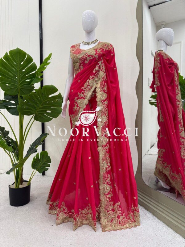 Buy Vichitra Silk Designer Saree with Coding and Sequence Work - Image 6