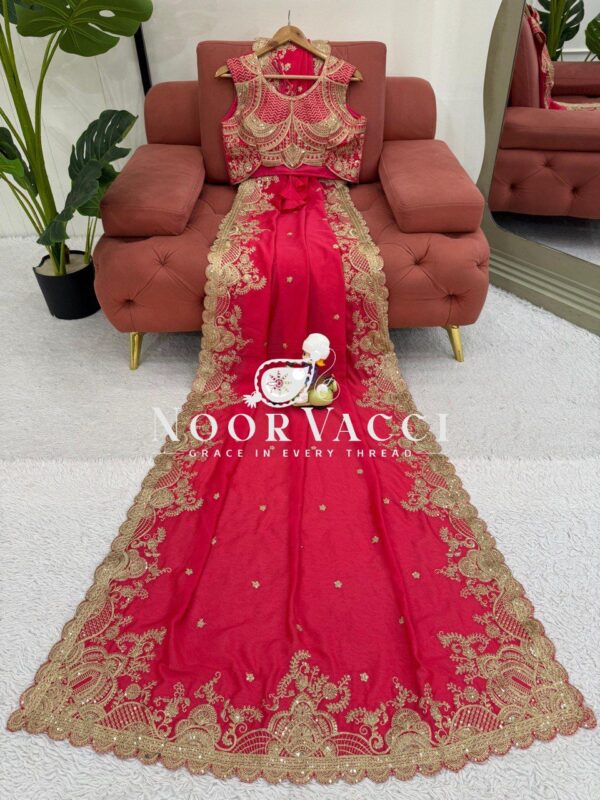 Buy Vichitra Silk Designer Saree with Coding and Sequence Work - Image 5