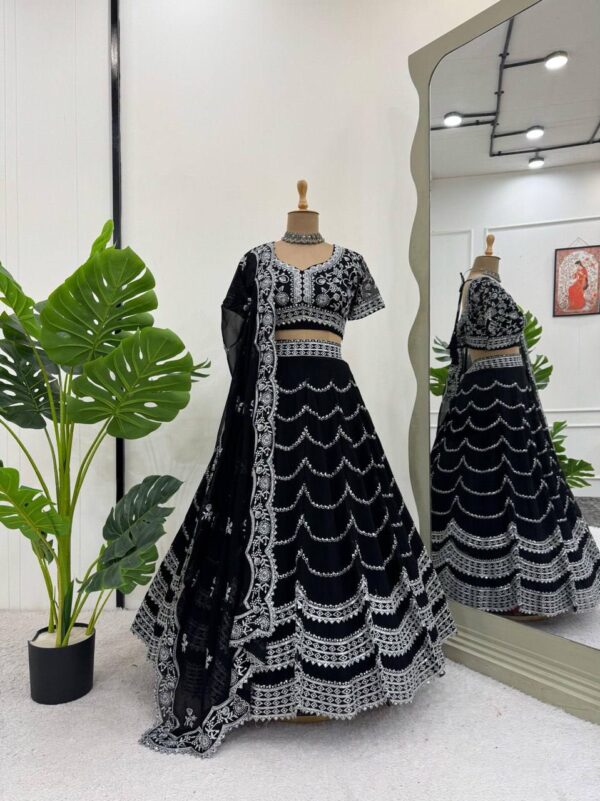 Shop Faux Georgette Embroidered Lehenga Set with Blouse and Dupatta - Image 2