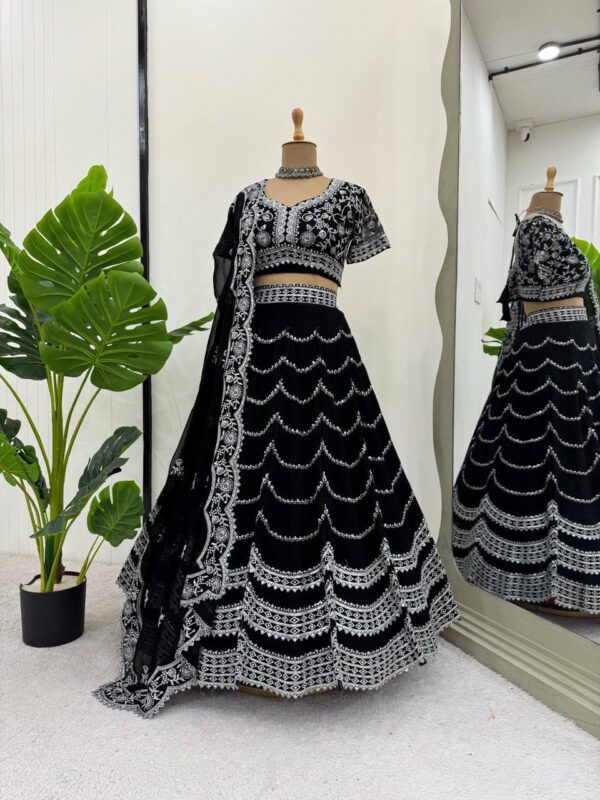 Shop Faux Georgette Embroidered Lehenga Set with Blouse and Dupatta - Image 3