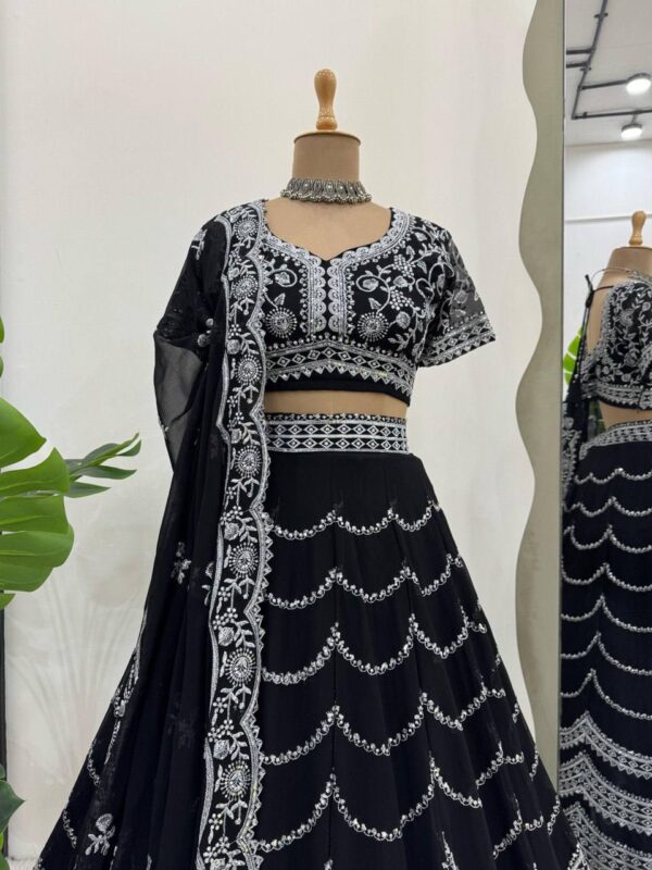 Shop Faux Georgette Embroidered Lehenga Set with Blouse and Dupatta - Image 4