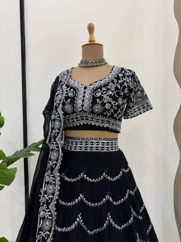 Shop Faux Georgette Embroidered Lehenga Set with Blouse and Dupatta - Image 6