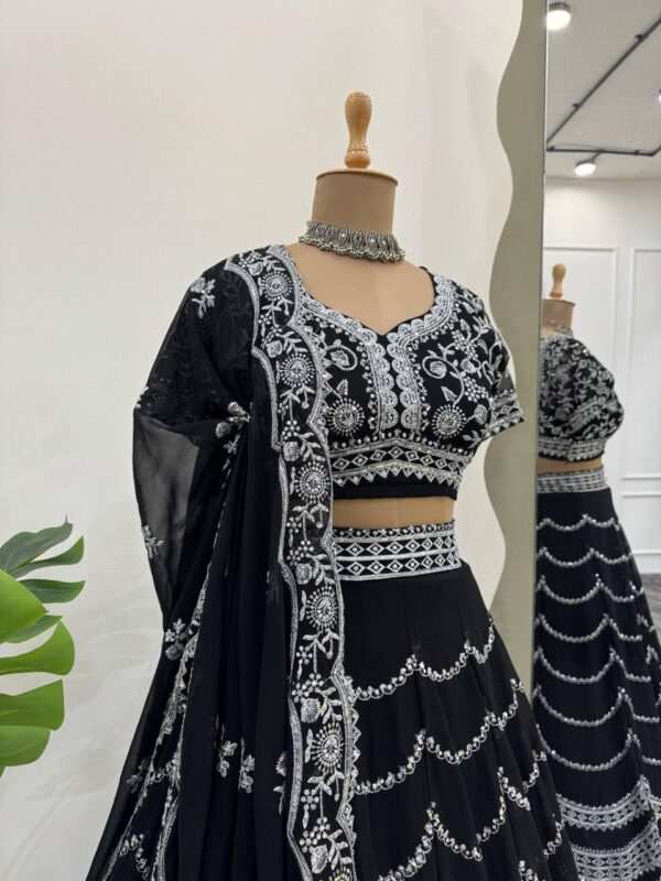 Shop Faux Georgette Embroidered Lehenga Set with Blouse and Dupatta - Image 5
