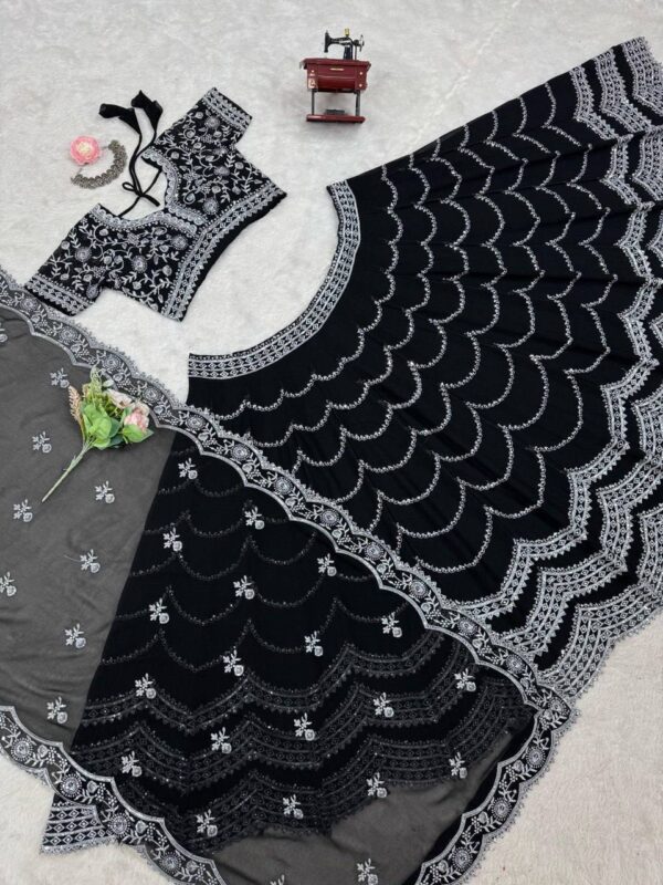 Shop Faux Georgette Embroidered Lehenga Set with Blouse and Dupatta - Image 10
