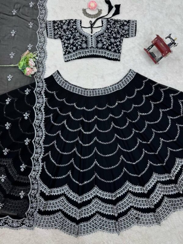 Shop Faux Georgette Embroidered Lehenga Set with Blouse and Dupatta - Image 9
