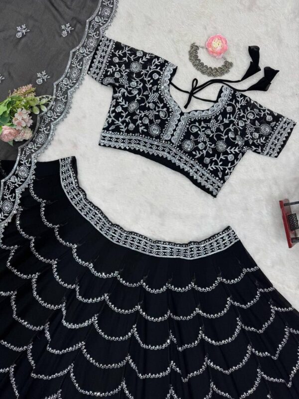 Shop Faux Georgette Embroidered Lehenga Set with Blouse and Dupatta - Image 12