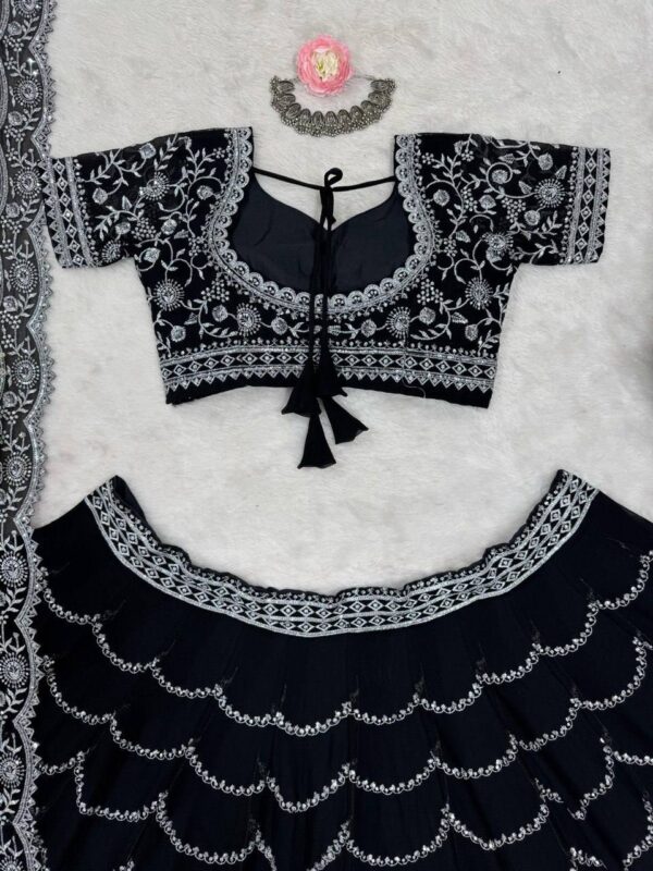 Shop Faux Georgette Embroidered Lehenga Set with Blouse and Dupatta - Image 7