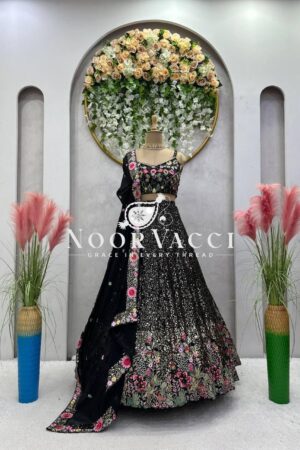 Buy Faux Georgette Embroidered Lehenga Set with Dupatta and Unstitched Choli