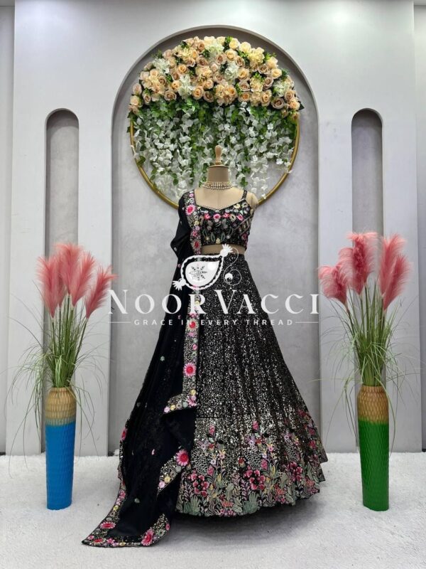 Buy Faux Georgette Embroidered Lehenga Set with Dupatta and Unstitched Choli