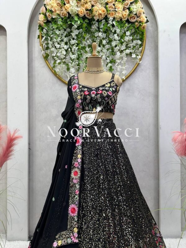 Buy Faux Georgette Embroidered Lehenga Set with Dupatta and Unstitched Choli - Image 9