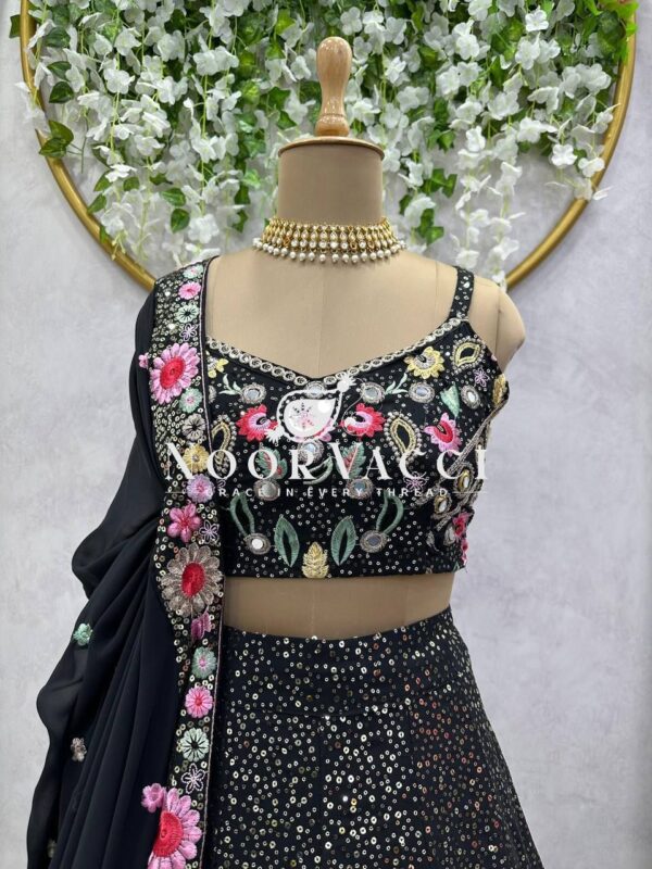 Buy Faux Georgette Embroidered Lehenga Set with Dupatta and Unstitched Choli - Image 3