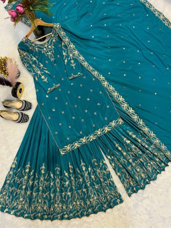 Buy Natural Crepe Silk Embroidered Sharara Plazo Set with Dupatta - Image 5
