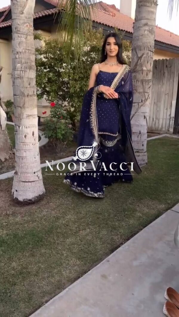 Buy Faux Georgette Thread & Sequin Embroidered Sharara Set with Dupatta - Image 4