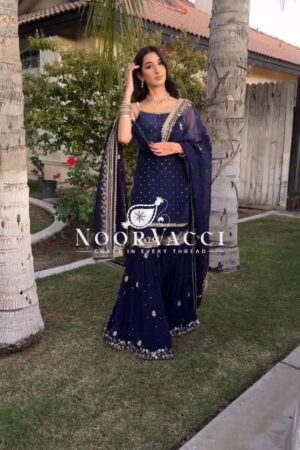 Buy Faux Georgette Thread & Sequin Embroidered Sharara Set with Dupatta