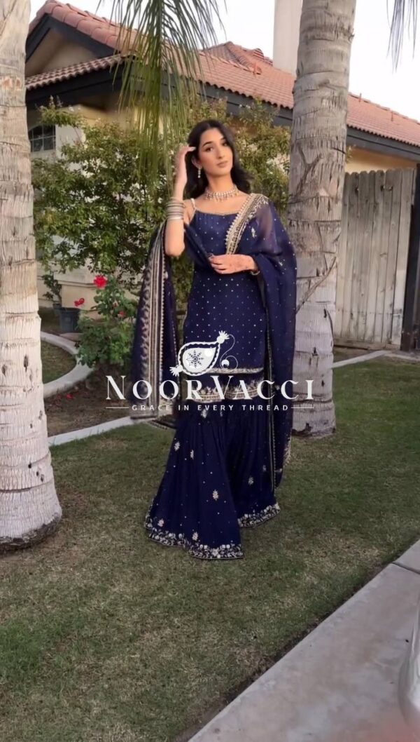 Buy Faux Georgette Thread & Sequin Embroidered Sharara Set with Dupatta