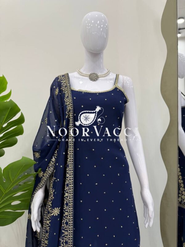 Buy Faux Georgette Thread & Sequin Embroidered Sharara Set with Dupatta - Image 2
