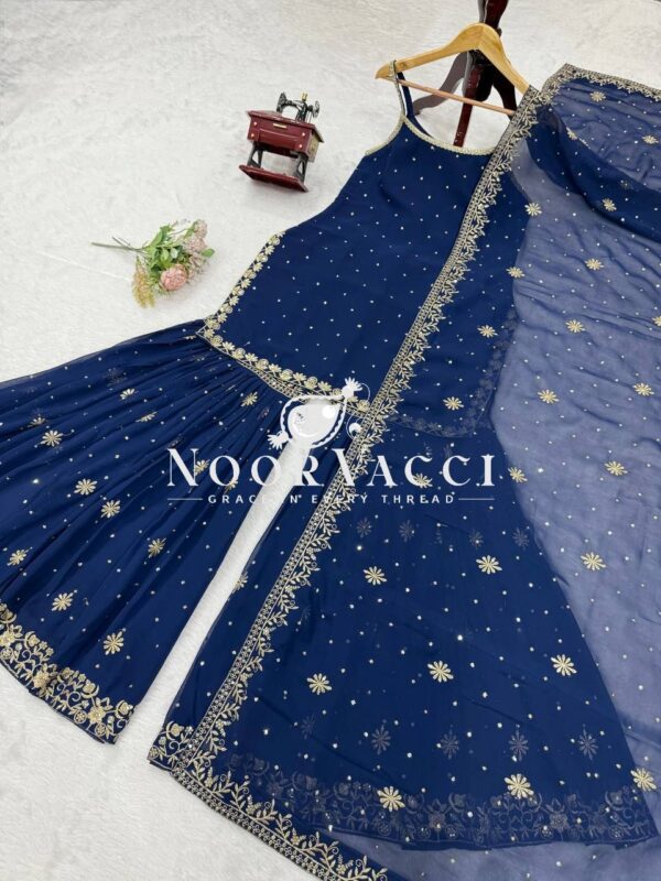 Buy Faux Georgette Thread & Sequin Embroidered Sharara Set with Dupatta - Image 5