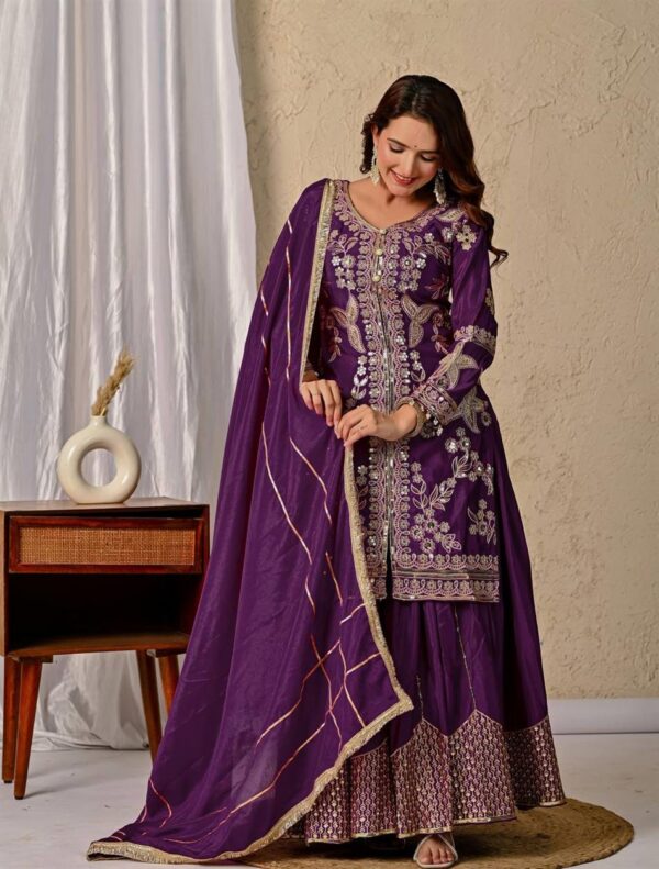 Shop Chinnon Silk Embroidered Sharara Set with Dupatta - Image 2