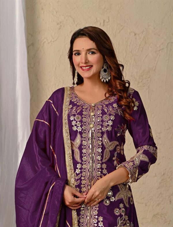 Shop Chinnon Silk Embroidered Sharara Set with Dupatta - Image 4