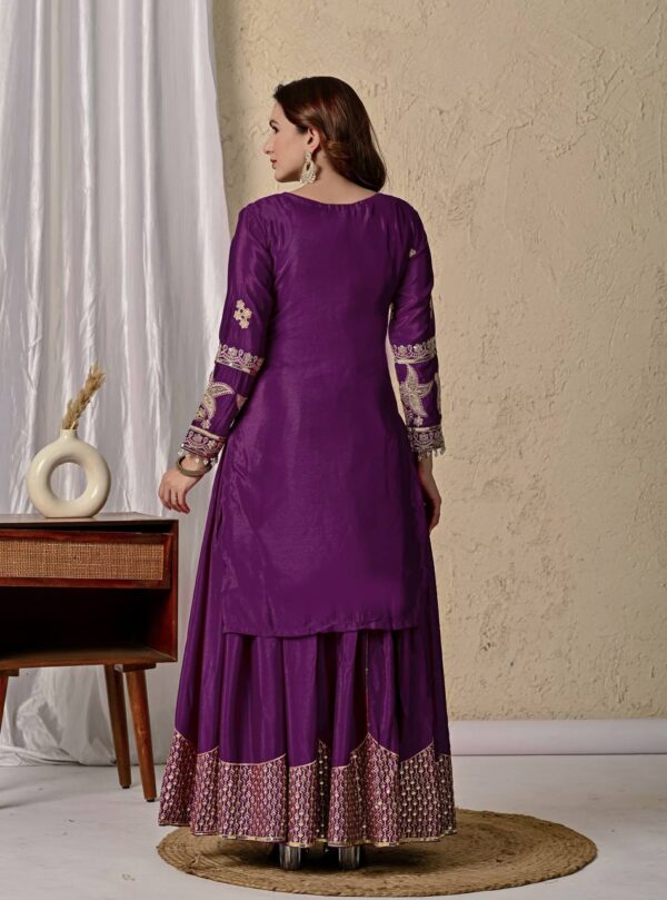 Shop Chinnon Silk Embroidered Sharara Set with Dupatta - Image 3