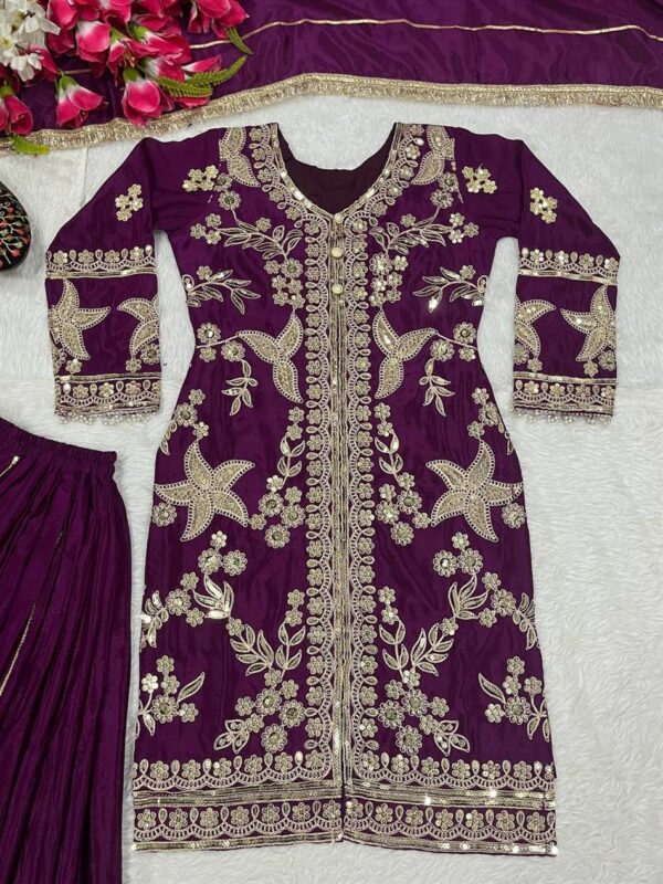 Shop Chinnon Silk Embroidered Sharara Set with Dupatta - Image 8