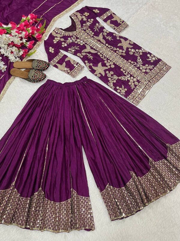 Shop Chinnon Silk Embroidered Sharara Set with Dupatta - Image 6