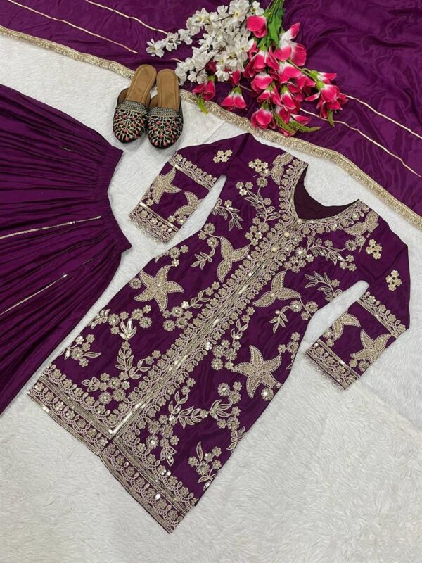 Shop Chinnon Silk Embroidered Sharara Set with Dupatta - Image 7