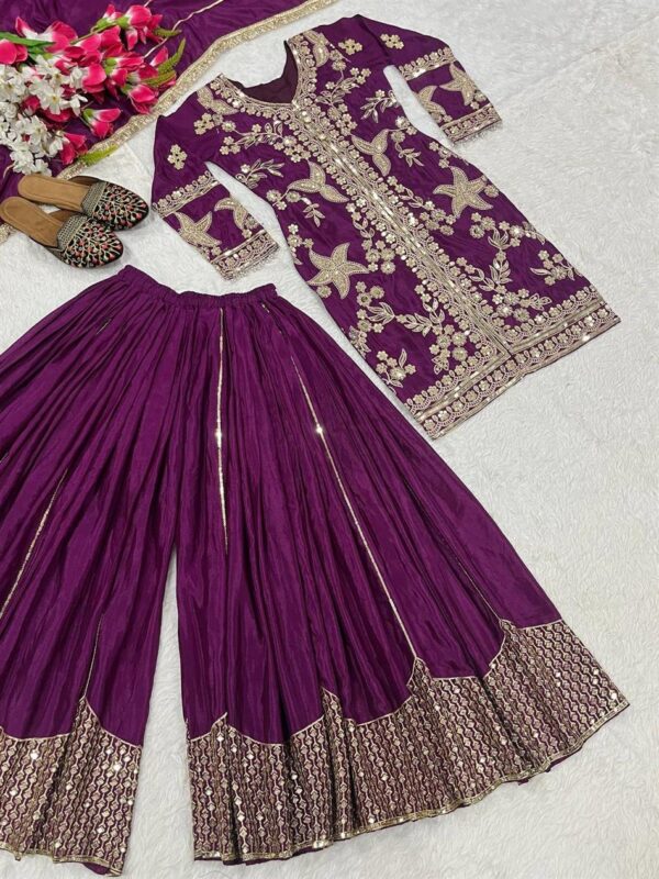 Shop Chinnon Silk Embroidered Sharara Set with Dupatta - Image 9