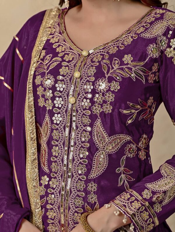 Shop Chinnon Silk Embroidered Sharara Set with Dupatta - Image 5