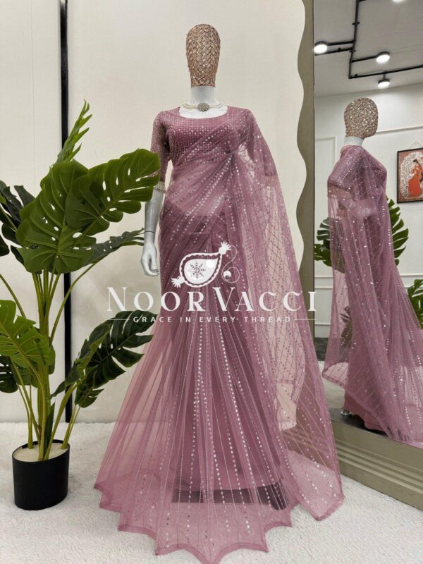 Buy Soft Net Embroidered Designer Saree with Matching Blouse