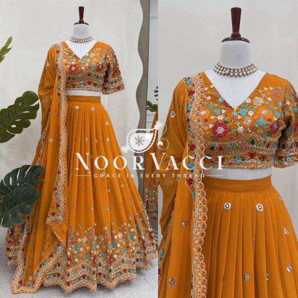 Buy Faux Georgette Designer Lehenga Set with Embroidered Dupatta - Image 6