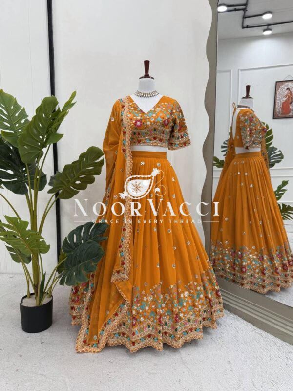 Buy Faux Georgette Designer Lehenga Set with Embroidered Dupatta - Image 8