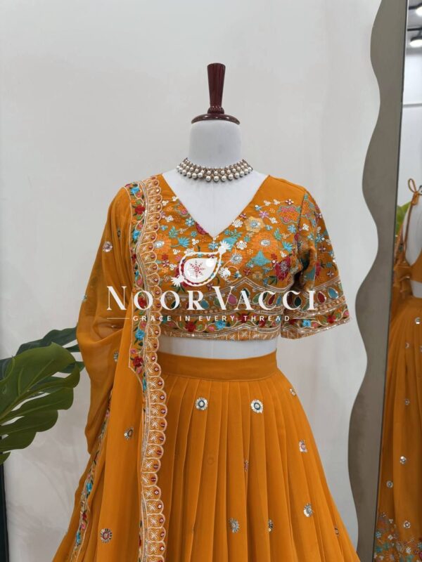 Buy Faux Georgette Designer Lehenga Set with Embroidered Dupatta - Image 9