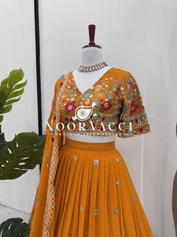 Buy Faux Georgette Designer Lehenga Set with Embroidered Dupatta - Image 7