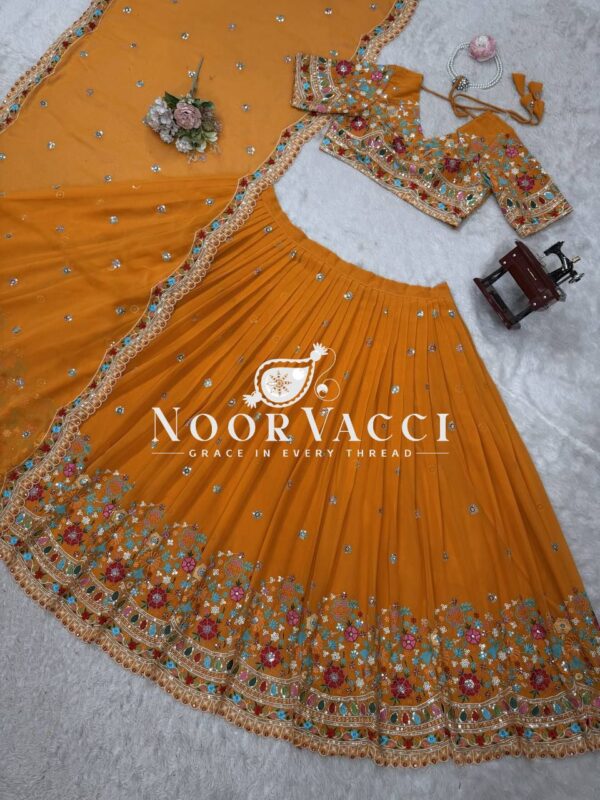 Buy Faux Georgette Designer Lehenga Set with Embroidered Dupatta - Image 10