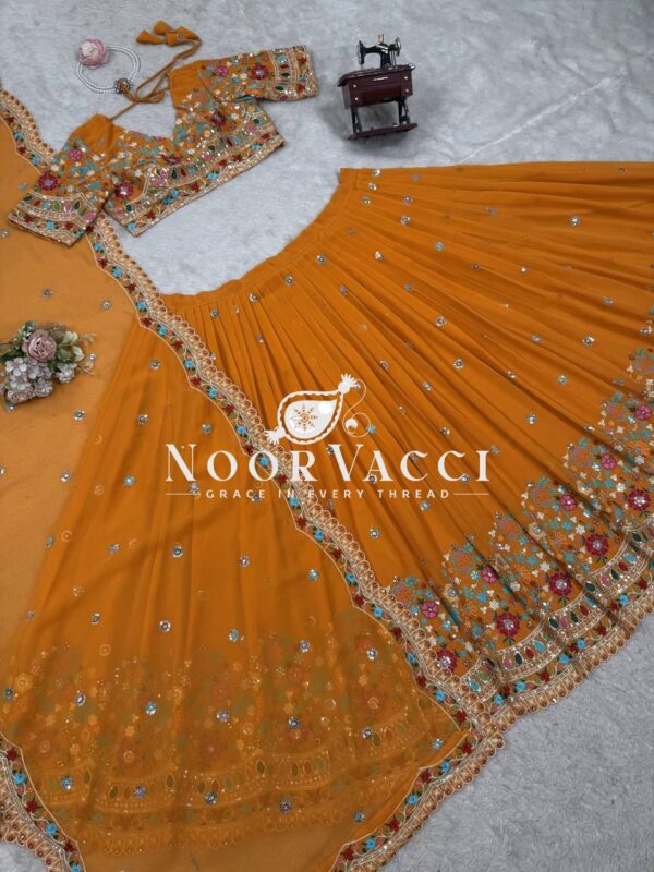 Buy Faux Georgette Designer Lehenga Set with Embroidered Dupatta - Image 11