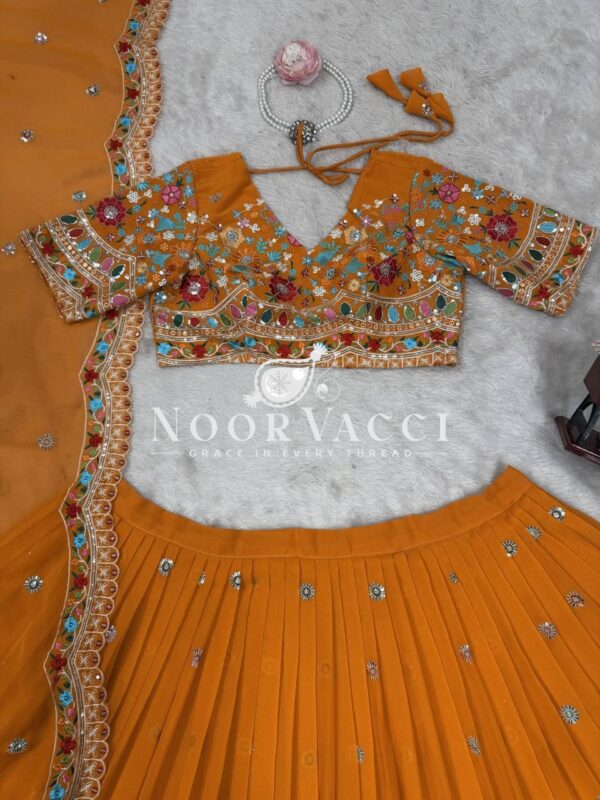 Buy Faux Georgette Designer Lehenga Set with Embroidered Dupatta - Image 12