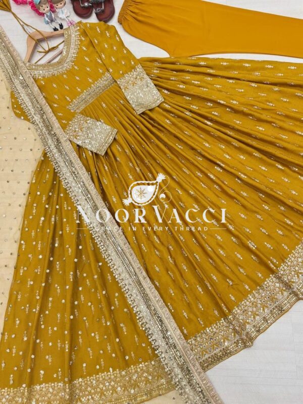 Buy Elegant Chinon Silk Embroidered Gown Set with Dupatta & Bottom - Image 4