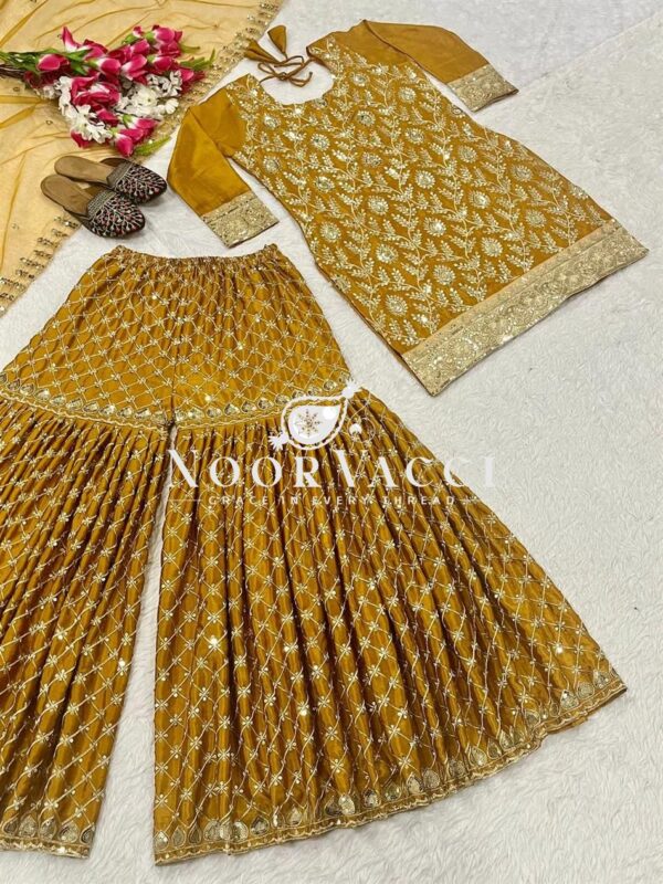 Buy Chinnon Silk Embroidered Sharara Palazzo Set with Dupatta - Image 5