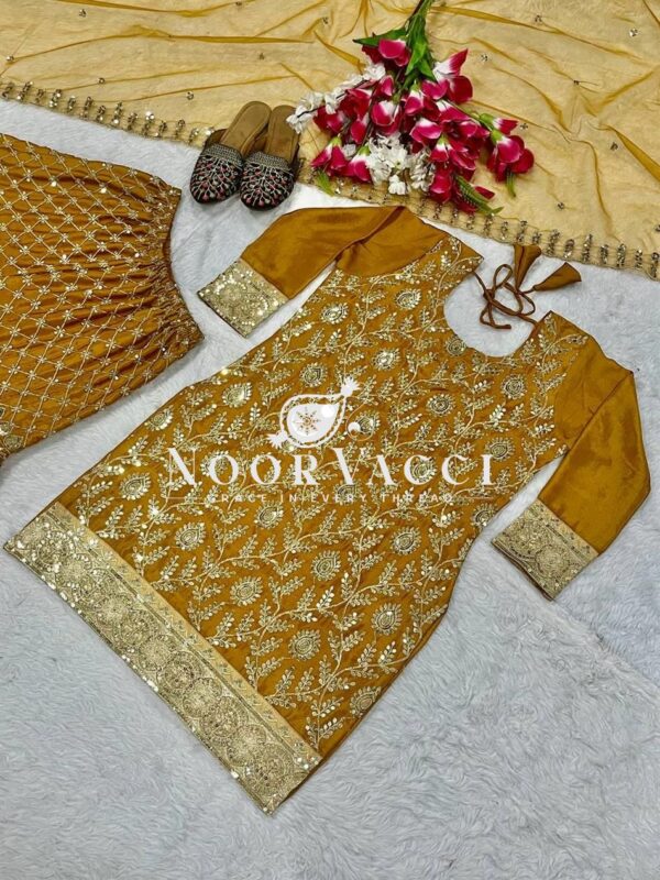 Buy Chinnon Silk Embroidered Sharara Palazzo Set with Dupatta - Image 6