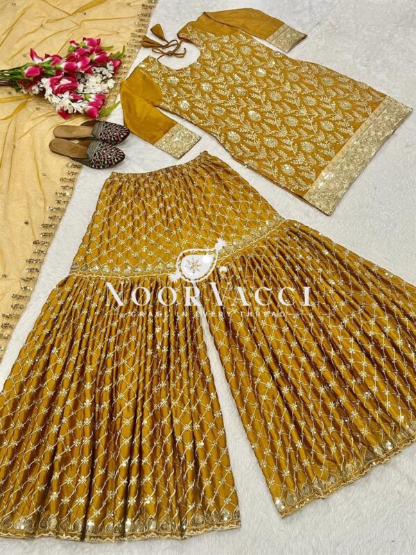 Buy Chinnon Silk Embroidered Sharara Palazzo Set with Dupatta - Image 7