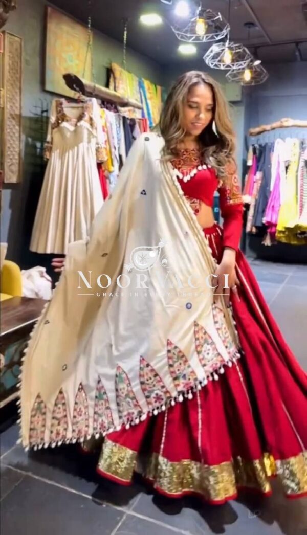 Shop Rayon Silk Semi-Stitched Lehenga Set with Real Mirror & Kodi Lace Work - Image 4