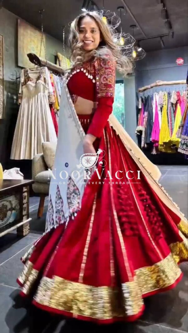 Shop Rayon Silk Semi-Stitched Lehenga Set with Real Mirror & Kodi Lace Work - Image 2