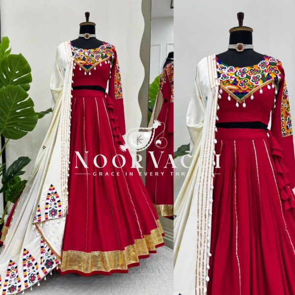 Shop Rayon Silk Semi-Stitched Lehenga Set with Real Mirror & Kodi Lace Work - Image 6