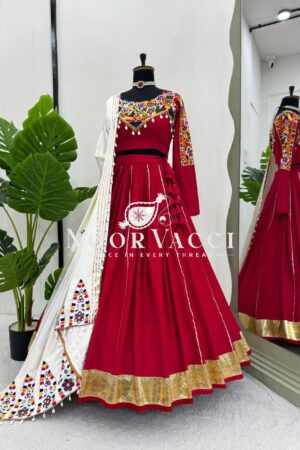 Shop Rayon Silk Semi-Stitched Lehenga Set with Real Mirror & Kodi Lace Work