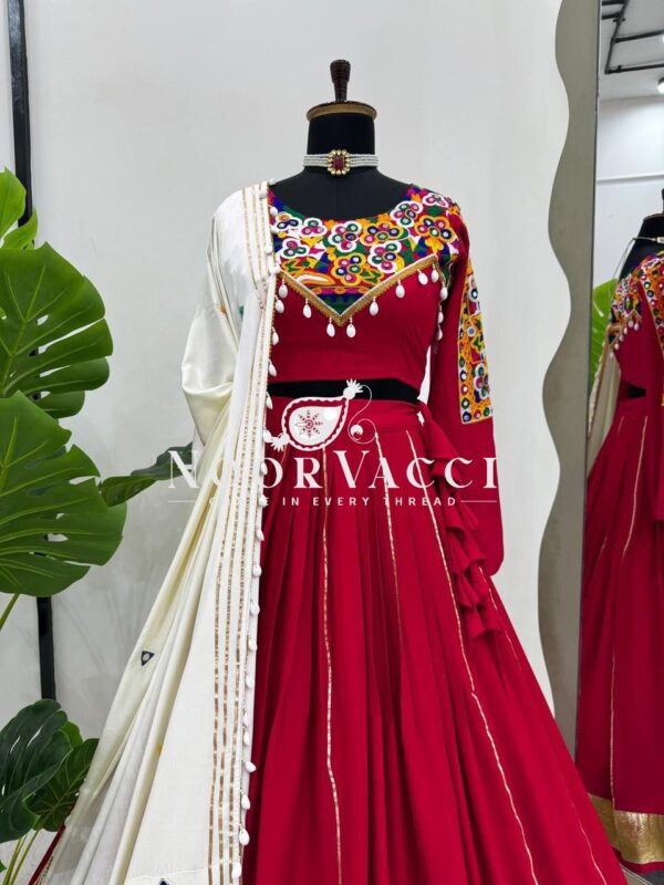 Shop Rayon Silk Semi-Stitched Lehenga Set with Real Mirror & Kodi Lace Work - Image 8