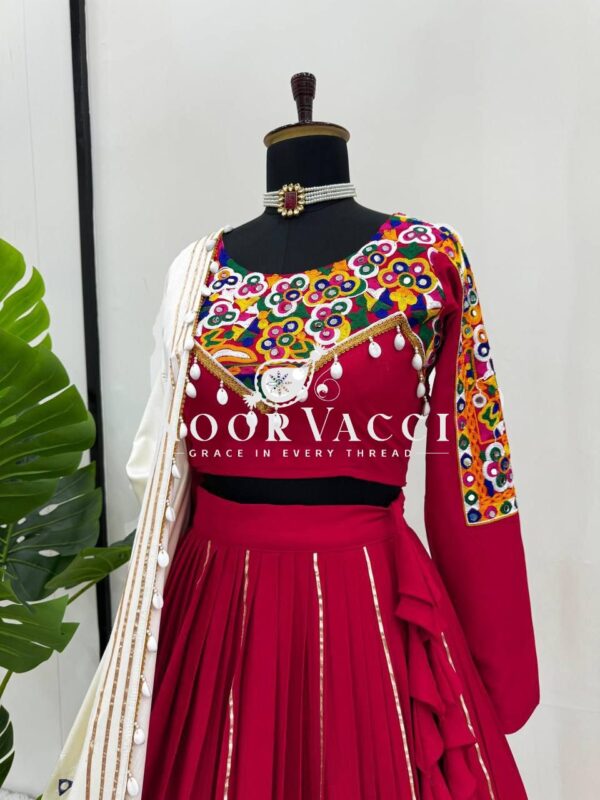 Shop Rayon Silk Semi-Stitched Lehenga Set with Real Mirror & Kodi Lace Work - Image 7