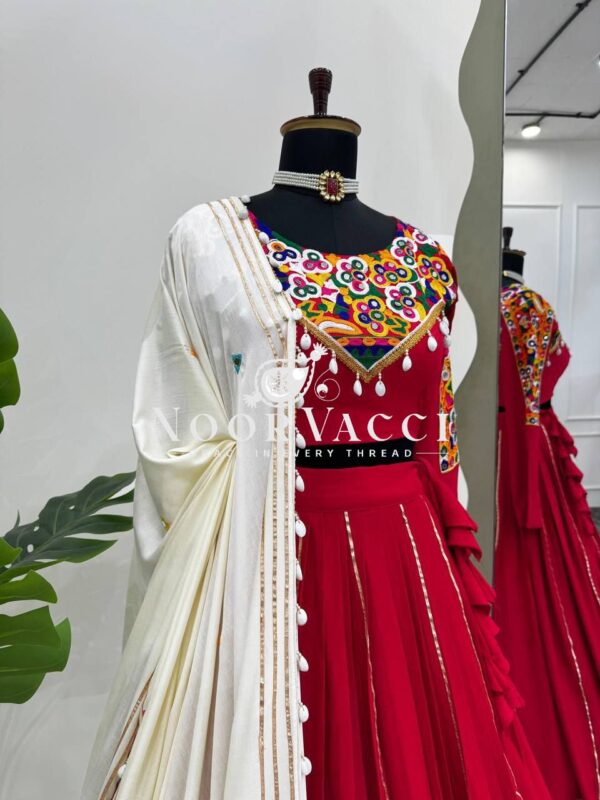 Shop Rayon Silk Semi-Stitched Lehenga Set with Real Mirror & Kodi Lace Work - Image 5